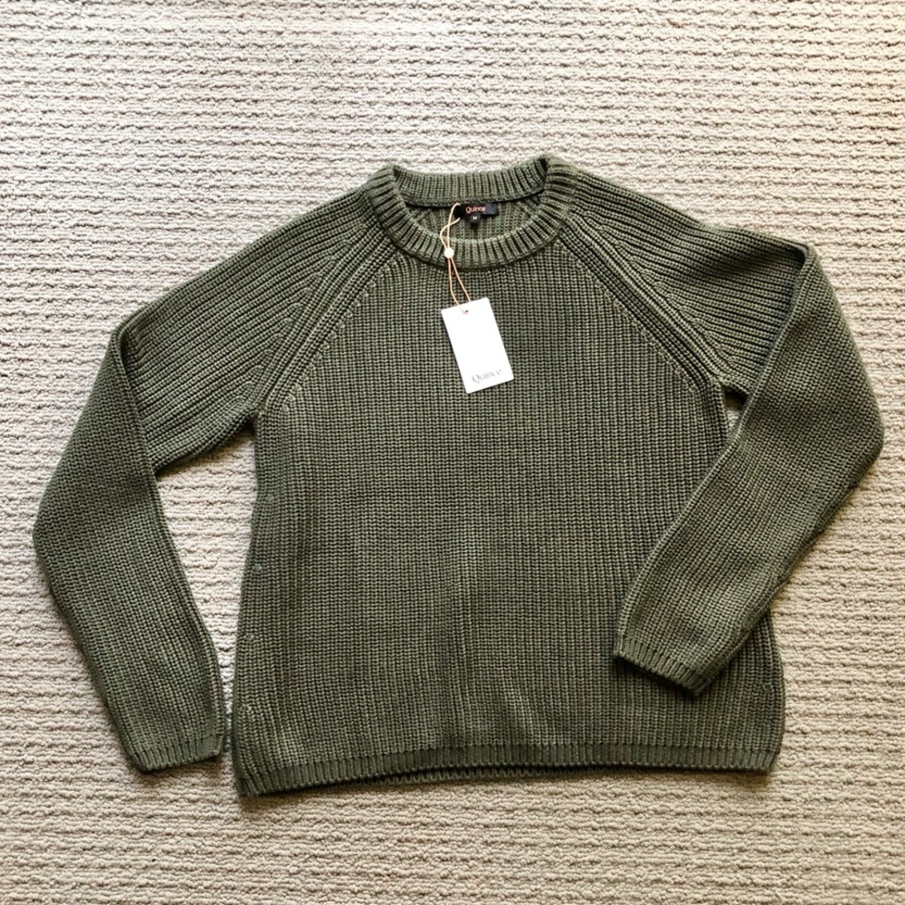 NWT Quince Organic Cotton Crewneck Sweater, Olive Green, Women’s Medium